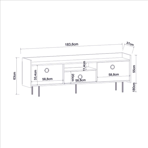 T0015 Lidya Kapaklı, Açık Raflı Tv Sehpası Gordion Mermer/Ceviz - 5