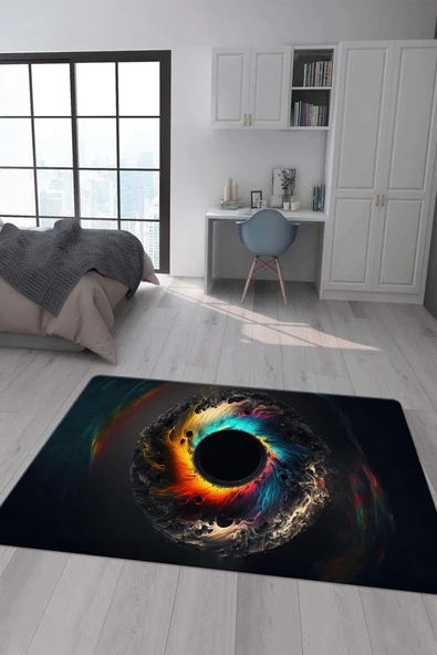 Kaymaz Taban Makinada Yıkanabilir Dijital Baskı Modern Desenli Genç Odası Halısı RENKLİ 100 X 300