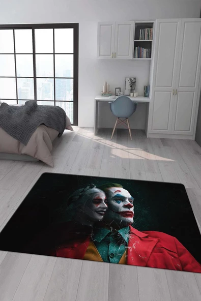 Kaymaz Taban Makinada Yıkanabilir Dijital Baskı Joker Desenli Genç Odası Halısı RENKLİ 140 X 200