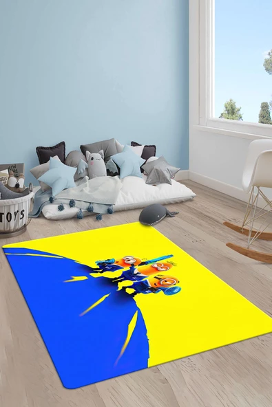 Kaymaz Taban Makinada Yıkanabilir Dijital Baskı Minyon Desenli Genç Odası Halısı RENKLİ 80 X 200