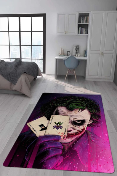 Kaymaz Taban Makinada Yıkanabilir Dijital Baskı Joker Desenli Çocuk Halısı RENKLİ 120 X 180