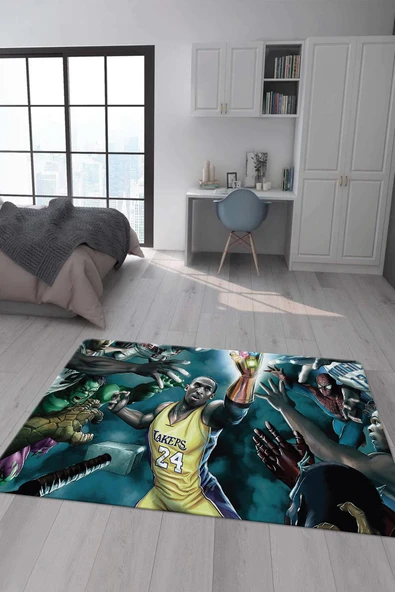 Kaymaz Taban Makinada Yıkanabilir Dijital Baskı Basketbol Desenli Genç Odası Halısı RENKLİ 160 X 230