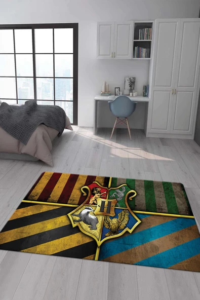 Kaymaz Taban Makinada Yıkanabilir Dijital Baskı Harry Potter Desenli Genç Odası Halısı RENKLİ 140 X 200