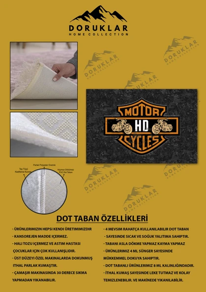 Kaymaz Taban Makinada Yıkanabilir Dijital Baskı GOLD Motor Desenli Genç Odası Halısı RENKLİ 180 X 280 - 2