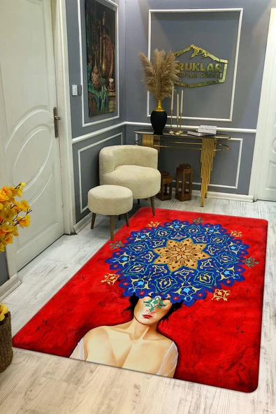Kaymaz Taban Makinada Yıkanabilir Dijital Baskı Marjinal Desenli Genç Halısı Dot Taban Halı RENKLİ 100 X 300