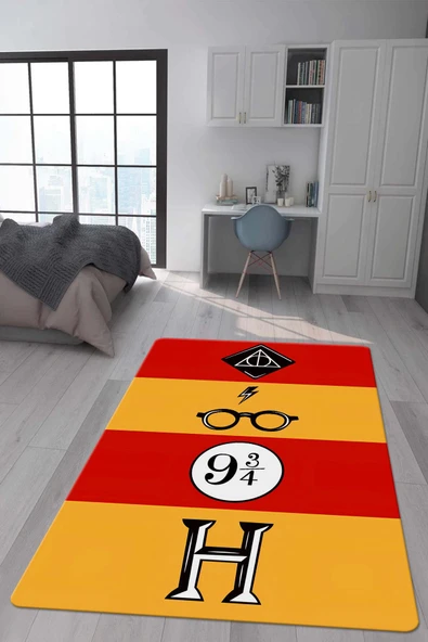 Kaymaz Taban Makinada Yıkanabilir Dijital Baskı Harry Potter Desenli Genç Odası Halısı Dot Taban Halı RENKLİ 100 X 300