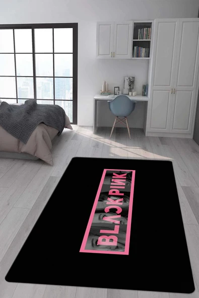 Kaymaz Taban Makinada Yıkanabilir Dijital Baskı Blackpink Desenli Genç ve Çocuk Odası Halısı RENKLİ 100 X 300