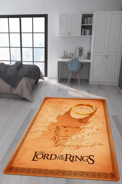 Kaymaz Taban Makinada Yıkanabilir Dijital Baskı Yüzüklerin Efendisi Desenli Genç Odası Halısı Dot Taban Halı RENKLİ 160 X 230