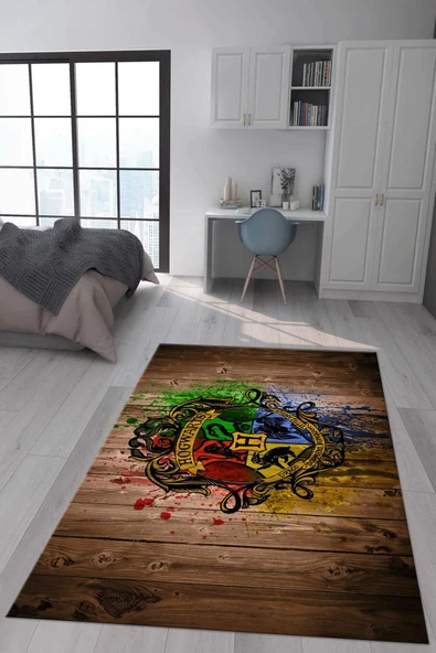Kaymaz Taban Makinada Yıkanabilir Dijital Baskı Harry Potter Desenli Genç Odası Halısı RENKLİ 80 X 150