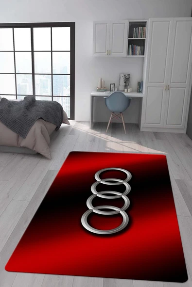 Kaymaz Taban Makinada Yıkanabilir Dijital Baskı Audi Desenli Genç Odası Halısı Dot Taban Halı RENKLİ 100 X 200