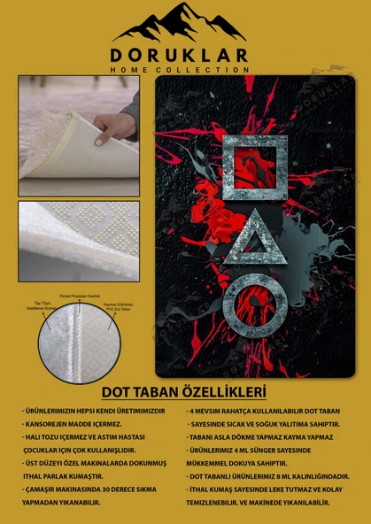 Kaymaz Taban Makinada Yıkanabilir Dijital Baskı Squid Game Desenli Genç Odası Halısı Dot Taban Halı RENKLİ 160 X 230 - 2