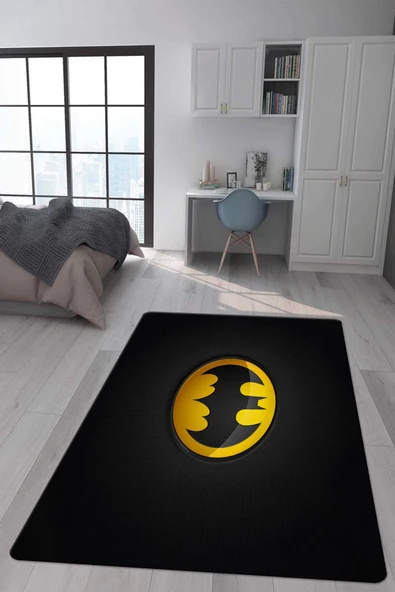 Kaymaz Taban Makinada Yıkanabilir Dijital Baskı Batman Desenli Genç Odası ve Çocuk Odası Halısı Dot Taban Halı RENKLİ 140 X 200