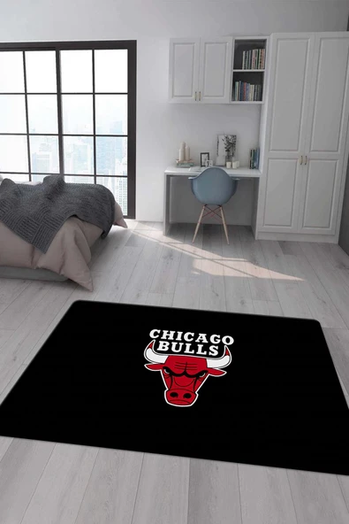 Kaymaz Taban Makinada Yıkanabilir Dijital Baskı Chicago Bulls Desenli Genç Odası Halısı Dot Taban Halı RENKLİ 200 X 300