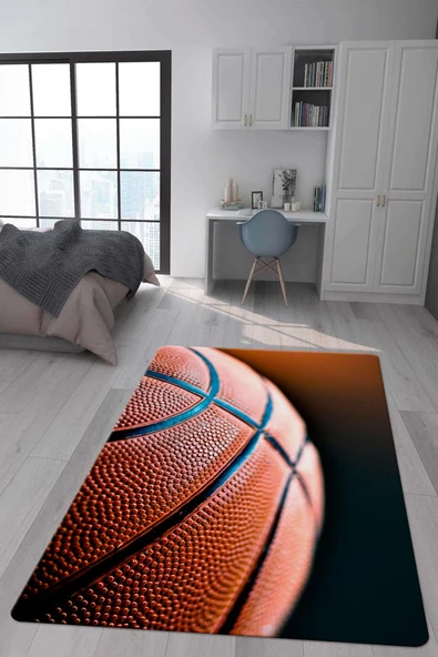 Kaymaz Taban Makinada Yıkanabilir Dijital Baskı Basket Topu Desenli Genç Odası Halısı Dot Taban Halı RENKLİ 160 X 230