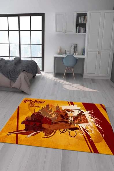 Kaymaz Taban Makinada Yıkanabilir Dijital Baskı Harry Potter Desenli Genç Odası ve Çocuk Odası Halısı Dot Taban Halı RENKLİ 180 X 280