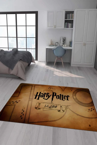Kaymaz Taban Makinada Yıkanabilir Dijital Baskı Harry Potter Desenli Genç Odası ve Çocuk Odası Halısı Dot Taban Halı RENKLİ 100 X 300