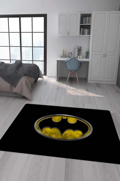Kaymaz Taban Makinada Yıkanabilir Dijital Baskı Batman Desenli Genç ve Çocuk Odası Halısı Dot Taban Halı RENKLİ 180 X 280
