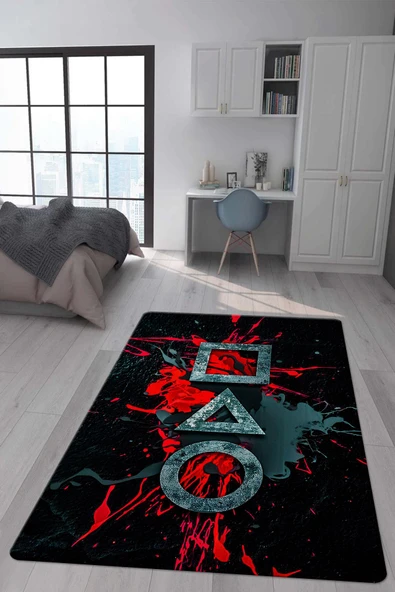 Kaymaz Taban Makinada Yıkanabilir Dijital Baskı Squid Game Desenli Genç Odası Halısı Dot Taban Halı RENKLİ 180 X 280