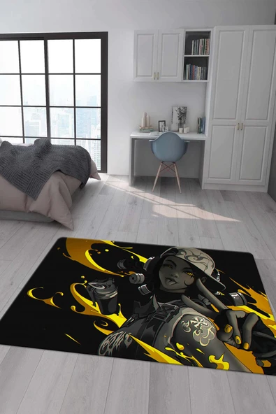 Kaymaz Taban Makinada Yıkanabilir Dijital Baskı Valorant Raze Desenli Genç Odası ve Çocuk Odası Halısı Dot Taban Halı RENKLİ 80 X 150