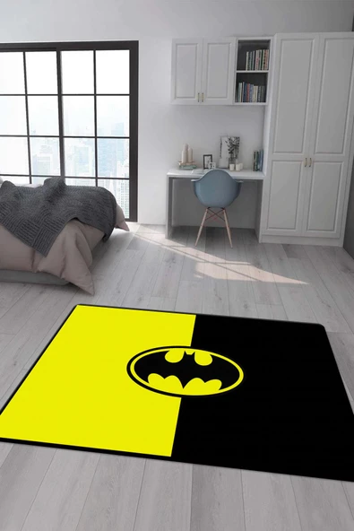 Kaymaz Taban Makinada Yıkanabilir Dijital Baskı Batman Desenli Genç Odası ve Çocuk Odası Halısı Dot Taban Halı RENKLİ 80 X 150