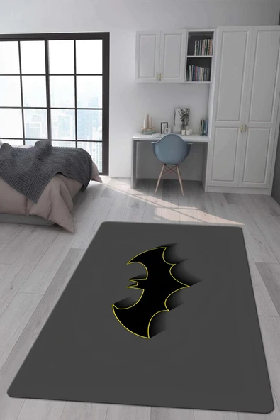 Kaymaz Taban Makinada Yıkanabilir Dijital Baskı Batman Desenli Genç Odası ve Çocuk Odası Halısı Dot Taban Halı RENKLİ 200 X 300