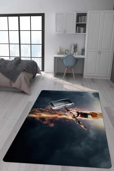 Kaymaz Taban Makinada Yıkanabilir Dijital Baskı Mjölnir Desenli Genç Odası ve Çocuk Odası Halısı Dot Taban Halı RENKLİ 100 X 300