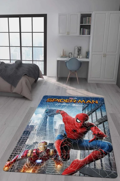 Kaymaz Taban Makinada Yıkanabilir Dijital Baskı Spiderman Desenli Çocuk Odası Halısı Dot Taban Halı RENKLİ 140 X 200