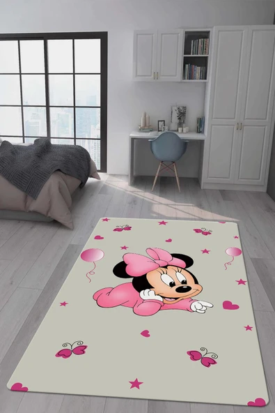 Kaymaz Taban Makinada Yıkanabilir Dijital Baskı Mickey Desenli Çocuk Odası Halısı Dot Taban Halı RENKLİ 200 X 300