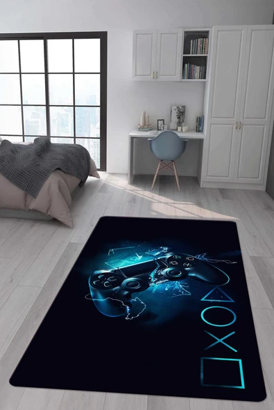 Kaymaz Taban Makinada Yıkanabilir Dijital Baskı Gamer Desenli Çocuk Odası Halısı Dot Taban Halı RENKLİ 80 X 150