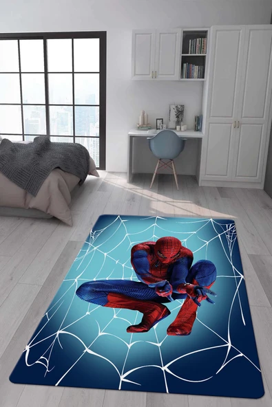Kaymaz Taban Makinada Yıkanabilir Dijital Baskı Spiderman Desenli Çocuk Odası Halısı Dot Taban Halı RENKLİ 80 X 300