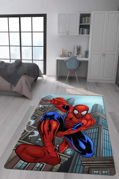 Kaymaz Taban Makinada Yıkanabilir Dijital Baskı Spiderman Desenli Çocuk Odası Halısı Dot Taban Halı RENKLİ 140 X 200