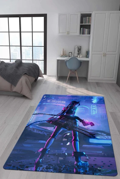 Kaymaz Taban Makinada Yıkanabilir Dijital Baskı Arcane Jinx Desenli Çocuk Odası Halısı Dot Taban Halı ARC02 RENKLİ 80 X 300
