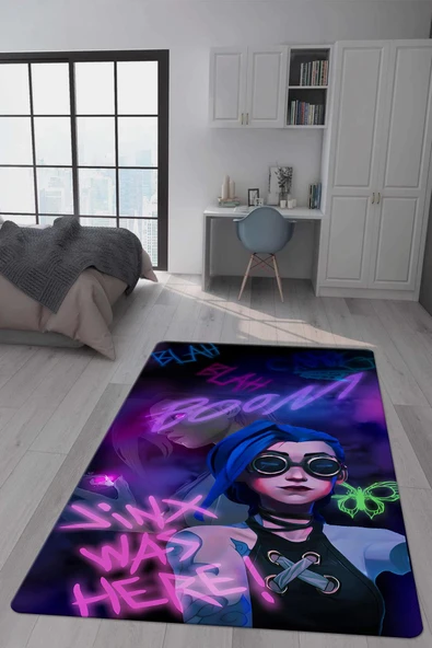 Kaymaz Taban Makinada Yıkanabilir Dijital Baskı Arcane Jinx Desenli Çocuk Odası Halısı Dot Taban Halı ARC04 RENKLİ 100 X 300