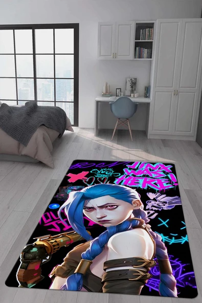Kaymaz Taban Makinada Yıkanabilir Dijital Baskı Arcane Jinx Desenli Çocuk Odası Halısı Dot Taban Halı ARC05 RENKLİ 140 X 200