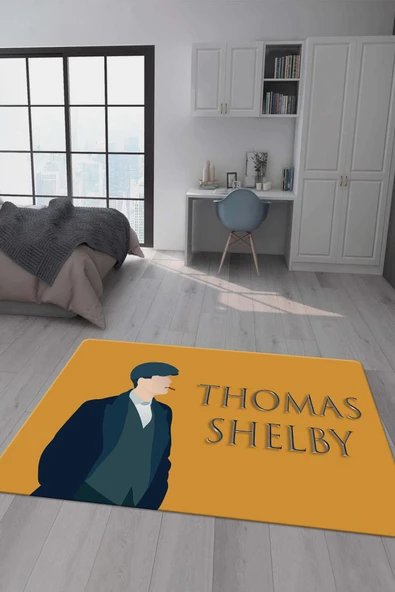 Kaymaz Taban Makinada Yıkanabilir Dijital Baskı Thomas Shelby Desenli Genç Odası Halısı Dot Taban Halı GNC23 RENKLİ 160 X 230