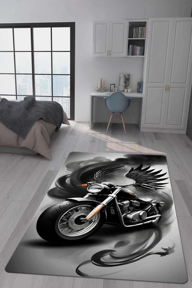 Kaymaz Taban Makinada Yıkanabilir Dijital Baskı Motor Desenli Genç Odası Halısı Dot Taban Halı GNC01 RENKLİ 200 X 300