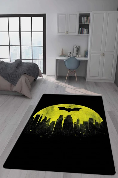 Kaymaz Taban Makinada Yıkanabilir Dijital Baskı Batman Desenli Genç Odası Halısı Dot Taban Halı GNC43 RENKLİ 120 X 180