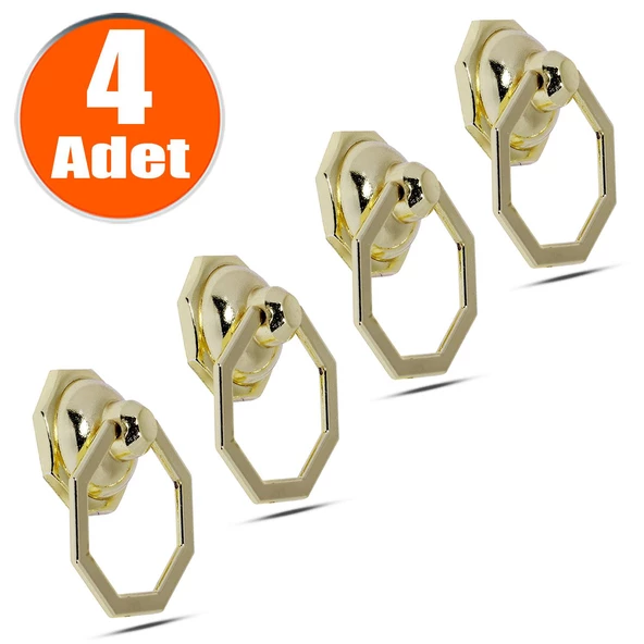 Sarkaç Dolap Çekmece Kulpu Kulbu Sekizgen Metal Gold Halka Kulp 4 Adet Mobilya Mutfak