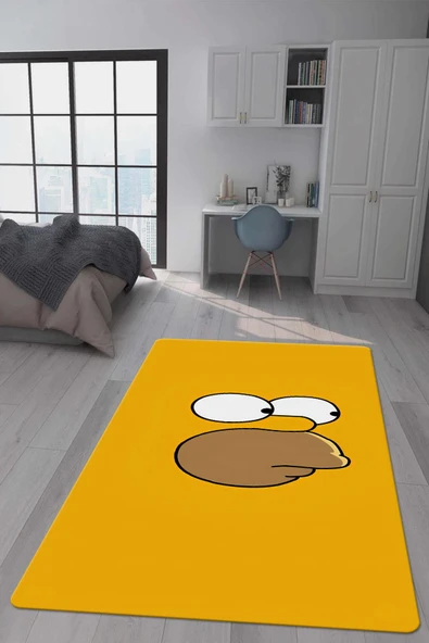 Kaymaz Taban Makinada Yıkanabilir Dijital Baskı Simpson Desenli Genç Odası Halısı Dot Taban Halı GNC44 RENKLİ 140 X 200