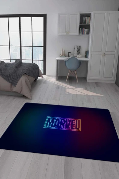 Kaymaz Taban Makinada Yıkanabilir Dijital Baskı Marvel Desenli Genç Odası Halısı Dot Taban Halı GNC28 RENKLİ 80 X 300