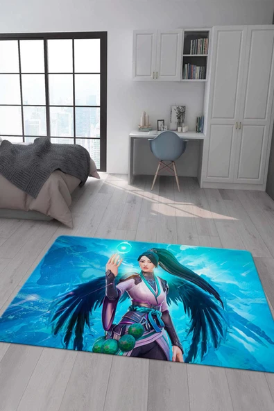 Kaymaz Taban Makinada Yıkanabilir Dijital Baskı Valorant Sage Desenli Çocuk Odası Halısı Dot Taban Halı VL15 RENKLİ 140 X 200
