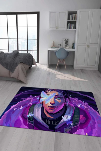 Kaymaz Taban Makinada Yıkanabilir Dijital Baskı Valorant Clove Desenli Çocuk Odası Halısı Dot Taban Halı VL20 RENKLİ 80 X 150