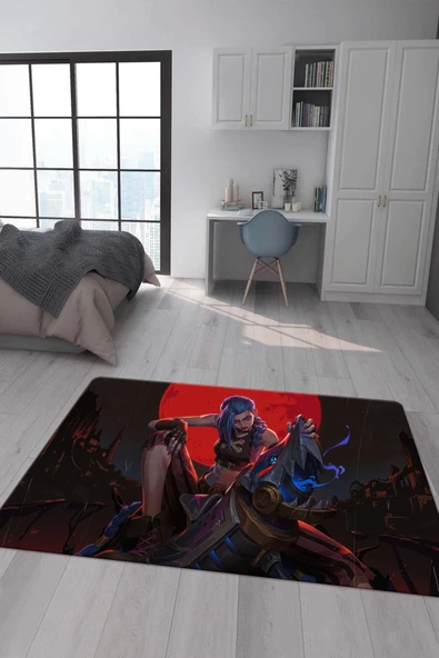 Kaymaz Taban Makinada Yıkanabilir Dijital Baskı Arcane Jinx Desenli Çocuk Odası Halısı Dot Taban Halı ARC22 RENKLİ 100 X 300