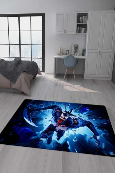 Kaymaz Taban Makinada Yıkanabilir Dijital Baskı Venom Desenli Genç Odası Halısı Dot Taban Halı GNC73 RENKLİ 100 X 300