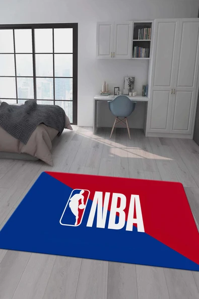 Kaymaz Taban Makinada Yıkanabilir Dijital Baskı NBA Desenli Genç Odası Halısı Dot Taban Halı GNC77 RENKLİ 80 X 200