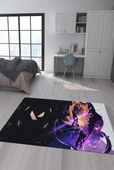 Kaymaz Taban Makinada Yıkanabilir Dijital Baskı Valorant Tasarım Desenli Çocuk Odası Halısı Dot Taban Halı VL16 RENKLİ 180 X 280