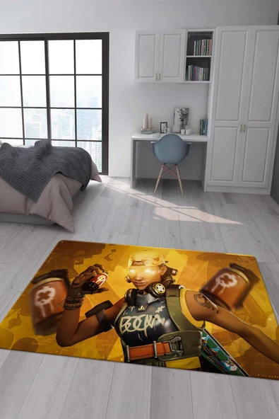 Kaymaz Taban Makinada Yıkanabilir Dijital Baskı Valorant Raze Desenli Çocuk Odası Halısı Dot Taban Halı VL03 RENKLİ 80 X 150