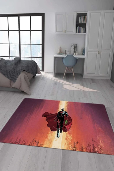 Kaymaz Taban Makinada Yıkanabilir Dijital Baskı Invincible Desenli Çocuk Odası Halısı Dot Taban Halı IC04 RENKLİ 120 X 180