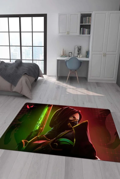 Kaymaz Taban Makinada Yıkanabilir Dijital Baskı Valorant Viper Desenli Çocuk Odası Halısı Dot Taban Halı VL05 RENKLİ 180 X 280