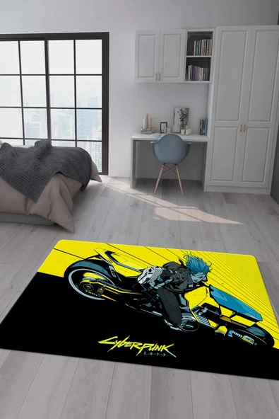 Kaymaz Taban Makinada Yıkanabilir Dijital Baskı Cyperpunk Desenli Çocuk Odası Halısı Dot Taban Halı RHR12 RENKLİ 200 X 300